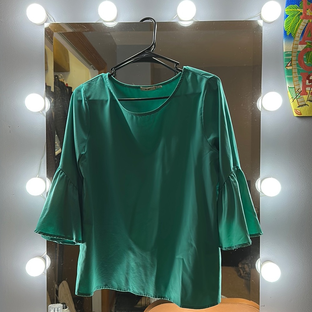 Blue green blouse with wide sleeves